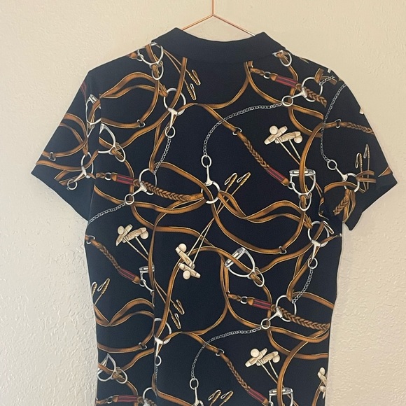 Vintage Ralph Lauren Equestrian Bridle Print Polo Shirt Black L - Picture 5 of 5